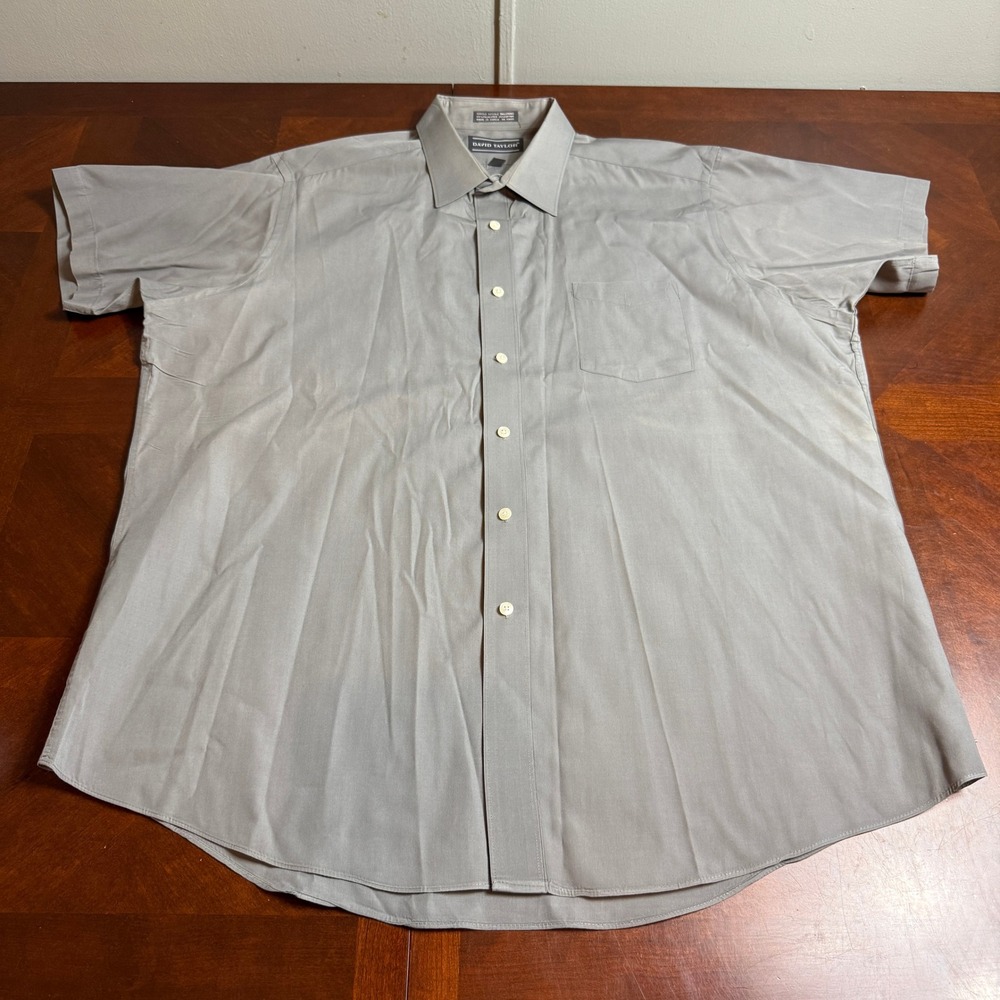 David Taylor Mens Gray Short Sleeve Button Down Shirt 18.5  Tailoring